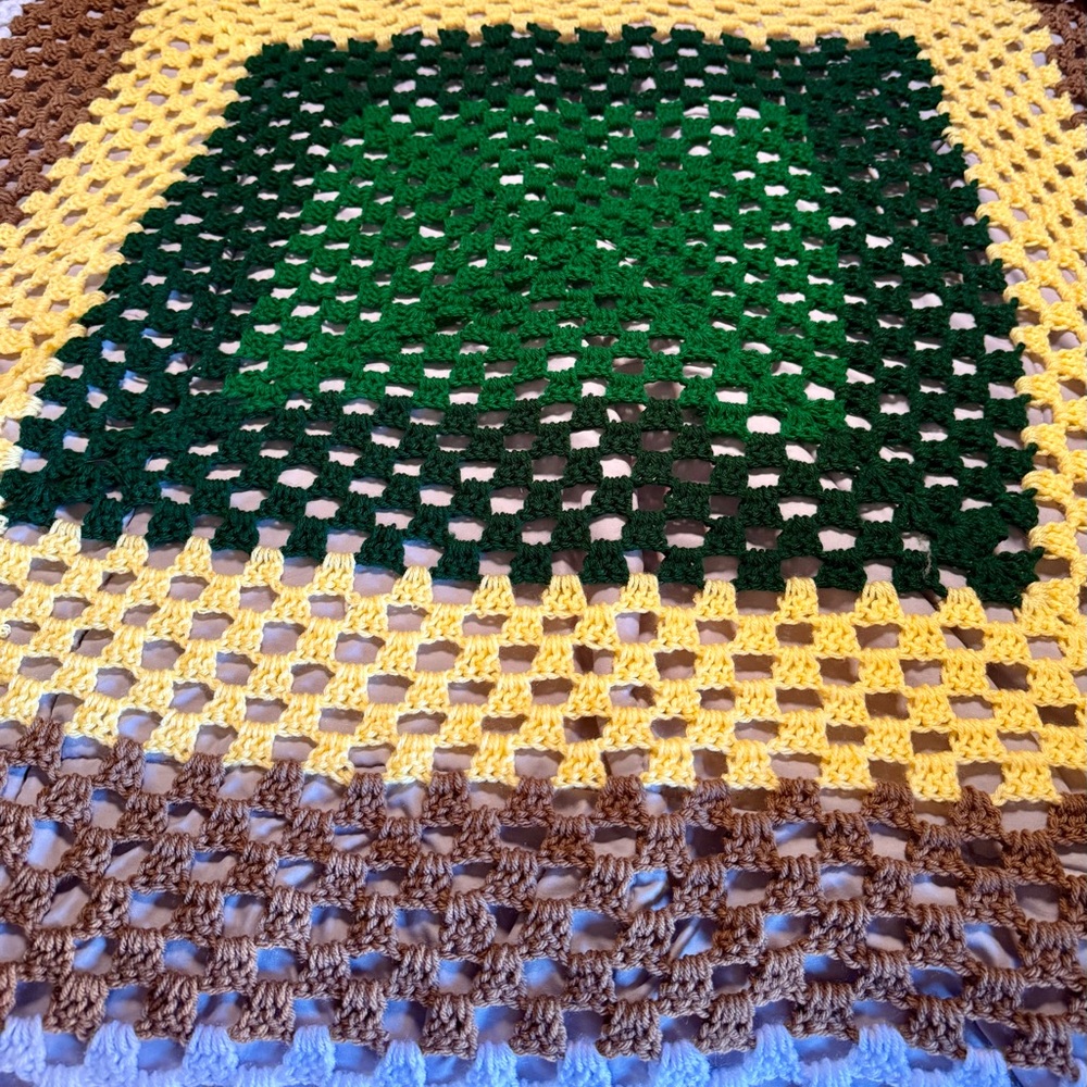 Handmade granny square Crochet afghan in Greens,butterYellow,earthy tones, boho